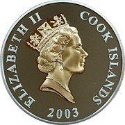 Cook Islands Dollar 50th Anniversary of Coronation. Gun Salutes 2003 Proof KM# 1143 ELIZABETH II COOK ISLANDS RDM 2003 coin obverse Cook Islands Dollar 50th Anniversary of Coronation. Gun Salutes 2003 Proof KM# 1143 ELIZABETH II COOK ISLANDS RDM 2003 coin obverse