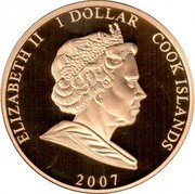 Cook Islands Dollar Wave. Colored 2007 Proof KM# 1199 ELIZABETH II 1 DOLLAR COOK ISLANDS 2007 coin obverse Cook Islands Dollar Wave. Colored 2007 Proof KM# 1199 ELIZABETH II 1 DOLLAR COOK ISLANDS 2007 coin obverse