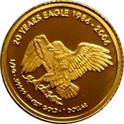 Cook Islands Dollar 20th Anniversary of the Gold Eagle Coinage 2007 Proof KM# 1521 20 YEARS EAGLE 1986-2006 1/2 G .99999 FINEST GOLD 1 DOLLAR coin reverse Cook Islands Dollar 20th Anniversary of the Gold Eagle Coinage 2007 Proof KM# 1521 20 YEARS EAGLE 1986-2006 1/2 G .99999 FINEST GOLD 1 DOLLAR coin reverse