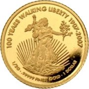 Cook Islands Dollar 100th Anniversary of the Walking Liberty Design 2007 Proof KM# 1520 100 YEARS WALKING LIBERTY 1907-2007 1/2G .99999 FINEST GOLD 1 DOLLAR coin reverse Cook Islands Dollar 100th Anniversary of the Walking Liberty Design 2007 Proof KM# 1520 100 YEARS WALKING LIBERTY 1907-2007 1/2G .99999 FINEST GOLD 1 DOLLAR coin reverse