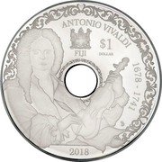 Fiji 1 Dollar (Antonio Vivaldi. Playable CD with The Four Seasons) FIJI $1 DOLLAR 2018 ANTONIO VIVALDI 1678 - 1741 coin obverse