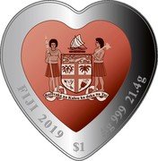 Fiji 1 Dollar Celebrating Love 2019 FIJI 2019 $1 AG 999 21.4G REREVAKA NA KALOU KA DOKA NA TUI coin obverse Fiji 1 Dollar Celebrating Love 2019 FIJI 2019 $1 AG 999 21.4G REREVAKA NA KALOU KA DOKA NA TUI coin obverse