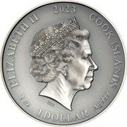 Cook Islands 1 Dollar Elizabeth II Hel 2023 In Sets only 1 DOLLAR 2023 2 OZ AG 999 COOK ISLANDS ELIZABETH II IRB coin obverse