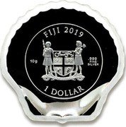 Fiji 1 Dollar Scallop Shell 2019  Proof FIJI 2019 10G .999 FINE SILVER 1 DOLLAR coin obverse Fiji 1 Dollar Scallop Shell 2019  Proof FIJI 2019 10G .999 FINE SILVER 1 DOLLAR coin obverse