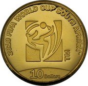 Cook Islands 10 Dollars World Cup Soccer in South Africa 2009 Proof KM# 1492 2010 FIFA WORLD CUP SOUTH AFRICA TM TM 10 DOLLARS coin reverse