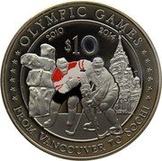 Cook Islands 10 Dollars Ice Hockey. 2014 Winter Olympics. Sochi 2010 Proof KM# 1518 OLYMPIC GAMES 2010 2014 $10 FROM VANCOUVER TO SOCHI coin reverse