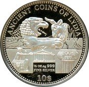Cook Islands 10 Dollars Ancient Coins of Lydia 2011 Proof KM# 1538 ANCIENT COINS OF LIDIA 1/2 OZ AG 999 10 $ coin reverse Cook Islands 10 Dollars Ancient Coins of Lydia 2011 Proof KM# 1538 ANCIENT COINS OF LIDIA 1/2 OZ AG 999 10 $ coin reverse
