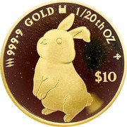 Cook Islands 10 Dollars Charles III Rabbit to right 2023  Proof 9999 GOLD 1/20TH OZ $10 coin reverse