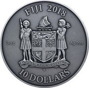 Fiji 10 Dollars Mandala Art. Moresque 2018  FIJI 2018 3OZ AG 999 REREVAKA NA KALOU KA DOKA NA TUI 10 DOLLARS coin obverse