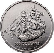 Cook Islands 100 Dollars Bounty 2010 KM# 737 100 DOLLARS 1 OZ PLATINUM 9995 coin reverse Cook Islands 100 Dollars Bounty 2010 KM# 737 100 DOLLARS 1 OZ PLATINUM 9995 coin reverse