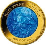 Cook Islands 1000 Dollars Nautilus 2014 Proof KM# 1677 JULES VERNE NAUTILUS 1000 DOLLARS coin reverse Cook Islands 1000 Dollars Nautilus 2014 Proof KM# 1677 JULES VERNE NAUTILUS 1000 DOLLARS coin reverse