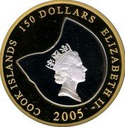 Cook Islands 150 Dollars Great white shark 2005 Proof KM# 1618 COOK ISLANDS 150 DOLLARS ELIZABETH II RDM 2005 coin obverse