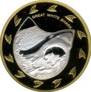Cook Islands 150 Dollars Great white shark 2005 Proof KM# 1618 GREAT WHITE SHARK WR coin reverse
