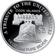 Cook Islands 2 Dollars (Charles III Double Eagle) A TRIBUTE TO THE UNITED STATES COOK ISLANDS LIBERTY $2 IRB 1/4 OZ .999 PURE SILVER coin obverse