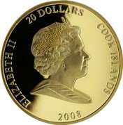 Cook Islands 20 Dollars Vatican 2008 Proof KM# 1477 ELIZABETH II 20 DOLLARS COOK ISLANDS 2008 coin obverse