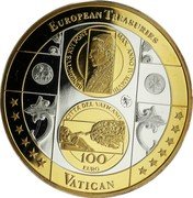 Cook Islands 20 Dollars Vatican 2008 Proof KM# 1477 EUROPEAN TREASURES BENEDICTVS XVI PONT. MAX.ANNO IV*MMVIII CITTA DEL VATICANO 100 EURO VATICAN coin reverse