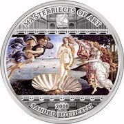Cook Islands 20 Dollars The Birth of Venus 2008 Proof KM# 639 MASTERPIECES OF ART 2008 SANDRO BOTTICELLI coin reverse