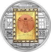 Cook Islands 20 Dollars Vitruvian Man 2010 Proof KM# 769 ACCADEMIA DI BELLE ARTI MASTERPIECES OF ART 2010 LEONARDO DA VINCI VITRUVIAN MAN coin reverse