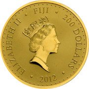 Fiji 200 Dollars (Pacific Sovereign. Colourized) ELIZABETH II FIJI 200 DOLLARS 2012 coin obverse Fiji 200 Dollars (Pacific Sovereign. Colourized) ELIZABETH II FIJI 200 DOLLARS 2012 coin obverse