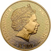 Cook Islands 200 Dollars (Year of the Rabbit) ELIZABETH II COOK ISLANDS 5 OZ $200 AU999 IRB coin obverse