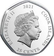 Cook Islands 25 Cents 80th Anniversary - Captain America. The Shield 2021 Proof 2021 25 CENTS COOK ISLANDS ELIZABETH II coin obverse Cook Islands 25 Cents 80th Anniversary - Captain America. The Shield 2021 Proof 2021 25 CENTS COOK ISLANDS ELIZABETH II coin obverse