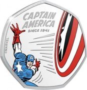 Cook Islands 25 Cents 80th Anniversary - Captain America. The Shield 2021 Proof CAPTAIN AMERICA SINCE 1941 © MARVEL coin reverse Cook Islands 25 Cents 80th Anniversary - Captain America. The Shield 2021 Proof CAPTAIN AMERICA SINCE 1941 © MARVEL coin reverse