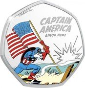 Cook Islands 25 Cents 80th Anniversary - Captain America. War Hero 2021 Proof CAPTAIN AMERICA SINCE 1941 © MARVEL coin reverse Cook Islands 25 Cents 80th Anniversary - Captain America. War Hero 2021 Proof CAPTAIN AMERICA SINCE 1941 © MARVEL coin reverse
