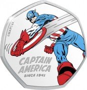 Cook Islands 25 Cents Captain America - 80th anniversary. Super Soldier 2021 Proof CAPTAIN AMERICA SINCE 1941 © MARVEL coin reverse Cook Islands 25 Cents Captain America - 80th anniversary. Super Soldier 2021 Proof CAPTAIN AMERICA SINCE 1941 © MARVEL coin reverse