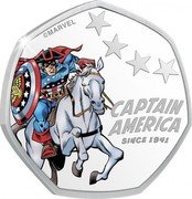 Cook Islands 25 Cents Captain America. Colonial Cap 2021 Proof CAPTAIN AMERICA SINCE 1941 © MARVEL coin reverse Cook Islands 25 Cents Captain America. Colonial Cap 2021 Proof CAPTAIN AMERICA SINCE 1941 © MARVEL coin reverse