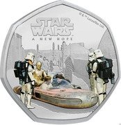 Cook Islands 25 Cents Star Wars A New Hope. Jedi Mind Trick 2022 STAR WARS TM A NEW HOPE © & TM LUCASFILM LTD coin reverse Cook Islands 25 Cents Star Wars A New Hope. Jedi Mind Trick 2022 STAR WARS TM A NEW HOPE © & TM LUCASFILM LTD coin reverse