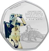 Cook Islands 25 Cents Star Wars A New Hope. Look Sir. Droids 2022 STAR WARS TM A NEW HOPE © & TM LUCASFILM LTD coin reverse Cook Islands 25 Cents Star Wars A New Hope. Look Sir. Droids 2022 STAR WARS TM A NEW HOPE © & TM LUCASFILM LTD coin reverse