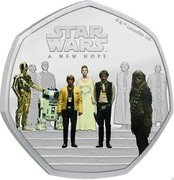 Cook Islands 25 Cents Star Wars A New Hope. Medal Ceremony 2022 STAR WARS TM A NEW HOPE © & TM LUCASFILM LTD coin reverse Cook Islands 25 Cents Star Wars A New Hope. Medal Ceremony 2022 STAR WARS TM A NEW HOPE © & TM LUCASFILM LTD coin reverse
