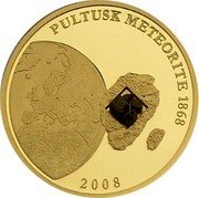 Cook Islands 25 Dollars 140th Anniversary of the Pultusk Meteorite 2008 Proof KM# 1423 PULTUSK METEORITE 1868 2008 coin reverse Cook Islands 25 Dollars 140th Anniversary of the Pultusk Meteorite 2008 Proof KM# 1423 PULTUSK METEORITE 1868 2008 coin reverse