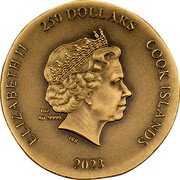 Cook Islands 250 Dollars Charles III Arethusa 2023  Antiqued ELIZABETH II 250 DOLLARS COOK ISLANDS 1OZ AU .9999 IRB 2023 coin obverse