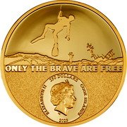 Cook Islands 250 Dollars (Real Hero - Coast Guard) ONLY THE BRAVE ARE FREE ELIZABETH II 250 DOLLARS COOK ISLANDS 2023 coin obverse