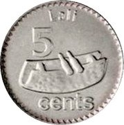 Fiji 5 Cents (Foxfaced Rabbit Fish. Coloured) KM# 332a 5 CENTS LALI coin reverse Fiji 5 Cents (Foxfaced Rabbit Fish. Coloured) KM# 332a 5 CENTS LALI coin reverse