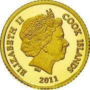 Cook Islands 5 Dollars Tiki Art Tangaroa 2011 Proof KM# 1504 ELIZABETH II COOK ISLANDS 2011 coin obverse Cook Islands 5 Dollars Tiki Art Tangaroa 2011 Proof KM# 1504 ELIZABETH II COOK ISLANDS 2011 coin obverse