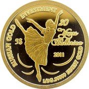 Cook Islands 5 Dollars 20 Years of Russian gold Ballerina coinage 2011 Proof KM# 1533 RUSSIAN GOLD INVESTMENT 5$ 20 YEARS BALLERINA 2011 1/2 G .99999 FINEST GOLD coin reverse Cook Islands 5 Dollars 20 Years of Russian gold Ballerina coinage 2011 Proof KM# 1533 RUSSIAN GOLD INVESTMENT 5$ 20 YEARS BALLERINA 2011 1/2 G .99999 FINEST GOLD coin reverse