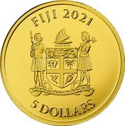 Fiji 5 Dollars 60th Anniversary of the First Man in Space 2021 FIJI 2021 REREVKA NA KALOU KA DOKA NA TUI 5 DOLLARS coin obverse Fiji 5 Dollars 60th Anniversary of the First Man in Space 2021 FIJI 2021 REREVKA NA KALOU KA DOKA NA TUI 5 DOLLARS coin obverse