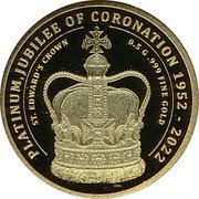 Fiji 5 Dollars (70th Anniversary of the Reign of Queen Elizabeth II) PLATINUM JUBILEE OF CORONATION 1952 - 2022 ST. EDWARD'S CROWN 0.5 G .999 FINE GOLD coin reverse Fiji 5 Dollars (70th Anniversary of the Reign of Queen Elizabeth II) PLATINUM JUBILEE OF CORONATION 1952 - 2022 ST. EDWARD'S CROWN 0.5 G .999 FINE GOLD coin reverse