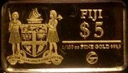 Fiji 5 dollars (Brandenburg Gate) FIJI $5 1/100 OZ FINE GOLD 999,9 REREVAKA NA KALOU KA DOKA NA TUI coin obverse
