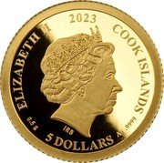 Cook Islands 5 Dollars (FIFA Women's World Cup 2023) 0.5 G 2023 5 DOLLARS AU .9999 COOK ISLANDS ELIZABETH II IRB coin obverse