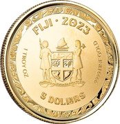Fiji 5 Dollars (Koi Fish) FIJI 2023 REREVAKA NA KALOU KA DOKA NA TUI 5 DOLLARS 1 TROY OZ 9999 FINE GOLD coin obverse Fiji 5 Dollars (Koi Fish) FIJI 2023 REREVAKA NA KALOU KA DOKA NA TUI 5 DOLLARS 1 TROY OZ 9999 FINE GOLD coin obverse