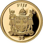 Fiji 5 Dollars Unitied Nations 2019 in set FIJI $5 REREVAKA NA KALOU KA DOKA NA TUI coin obverse Fiji 5 Dollars Unitied Nations 2019 in set FIJI $5 REREVAKA NA KALOU KA DOKA NA TUI coin obverse