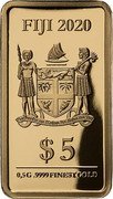 Fiji 5 Dollars (Yin & Yang Panda Rhodium Edition 40th Anniv. White&Black) $5 FIJI 2020 REREVAKA NA KALOU KA DOKA NA TUI 0.5 G .9999 FINEST GOLD coin obverse