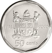 Fiji 50 Cents 50 Years of Independence 2020  KM# 839 FIJI 2020 50 CENTS coin obverse Fiji 50 Cents 50 Years of Independence 2020  KM# 839 FIJI 2020 50 CENTS coin obverse