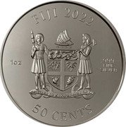 Fiji 50 Cents (Ancient Warrior. Samurai) KM# 1049 FIJI 2022 1OZ .999 FINE SILVER 50 CENTS coin obverse Fiji 50 Cents (Ancient Warrior. Samurai) KM# 1049 FIJI 2022 1OZ .999 FINE SILVER 50 CENTS coin obverse