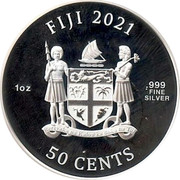 Fiji 50 Cents Cats 2021  BU FIJI 2021 1OZ .999 FINE SILVER 50 CENTS REREVAKA NA KALOU KA DOKA NA TUI coin obverse