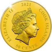 Cook Islands 50 Cents (Golden Age Shield) IRB ELIZABETH II 2021 COOK ISLANDS 50 CENTS coin obverse