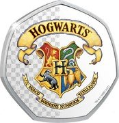 Cook Islands 50 Cents (Hogwarts Crest) HOGWARTS TM DRACO DORMIENS NUNQUAM TITILLANDUS TM & © WBEI (S21) coin reverse